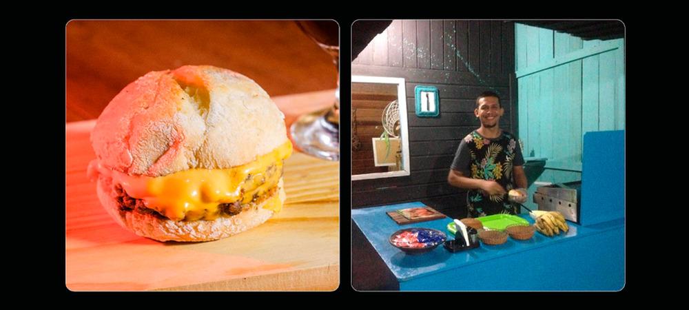 Gabriel Vasconcelos na hamburgueria em Parintins, no Amazonas, onde o Estúdio Win começou